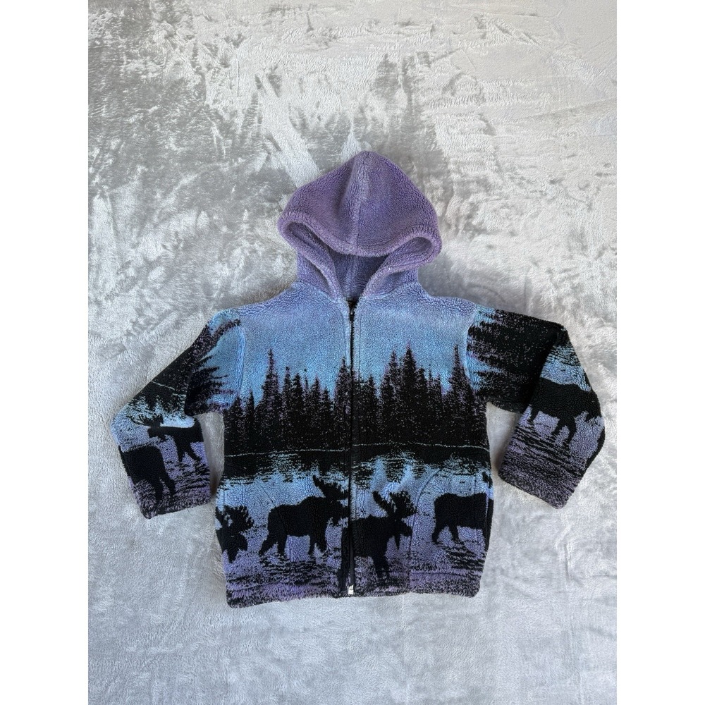 Black Mountain Twilight Moose Plush Fleece Girls Youth Jacket Size 6/7 Purple‎